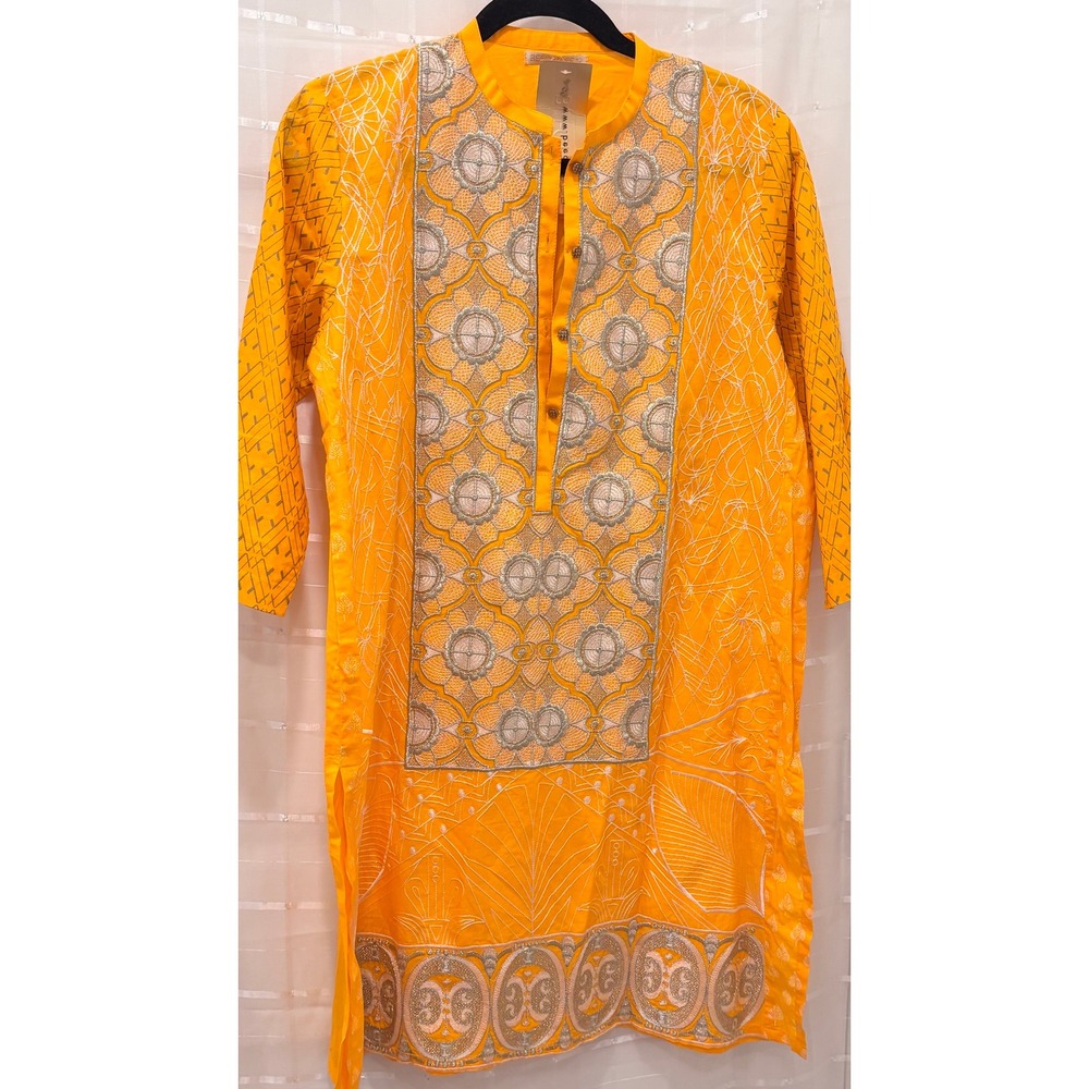 Beech Tree Yellow Embroidered‎ Kurta Tunic Top BTSS15-421 Women Size 12 NEW